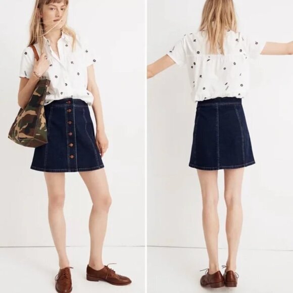 Madewell Stretch Denim A-Line Mini Skirt Button-Front Edition - Picture 1 of 10